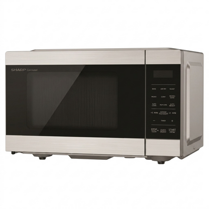 Sharp SMC0985KSC 3-in-1 Microwave Air Fryer and Convection Oven in brushed stainless steel.