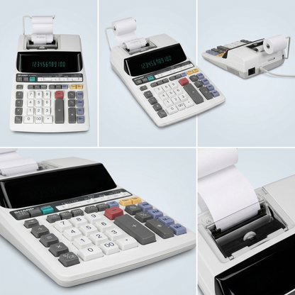 A PDP visual matrix demonstrating five different useful angles of the Sharp EL2201RII calculator.