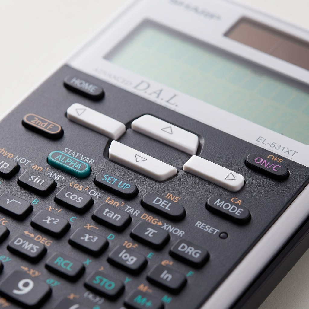 Macro close-up focusing on the Sharp EL531XTWH D.A.L. keypad intersection.