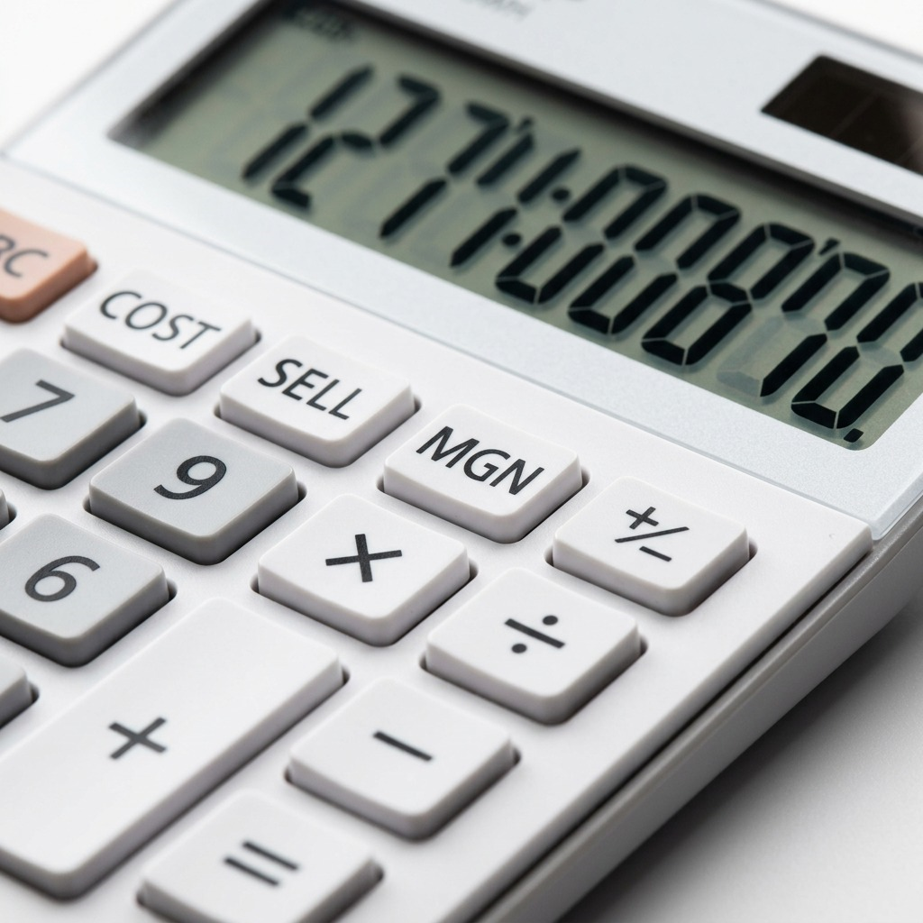 An extreme close-up photograph showcasing the unique flat keys, crisp function printing, and sharp metal edges of the SHARP EL-VM73WH calculator, with realistic depth of field.