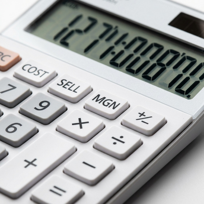 An extreme close-up photograph showcasing the unique flat keys, crisp function printing, and sharp metal edges of the SHARP EL-VM73WH calculator, with realistic depth of field.