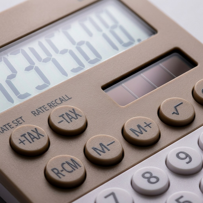 Macro detail shot of the large display, solar cell, and function buttons of the Sharp EL760R.
