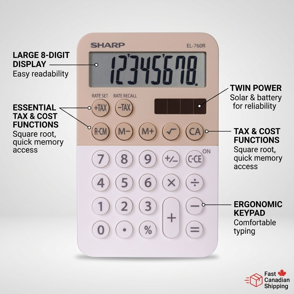Operational callout graphic for the SHARP EL760R, showcasing its business and efficiency features.