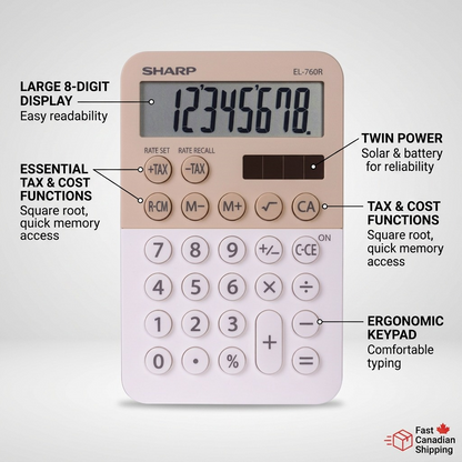 Operational callout graphic for the SHARP EL760R, showcasing its business and efficiency features.