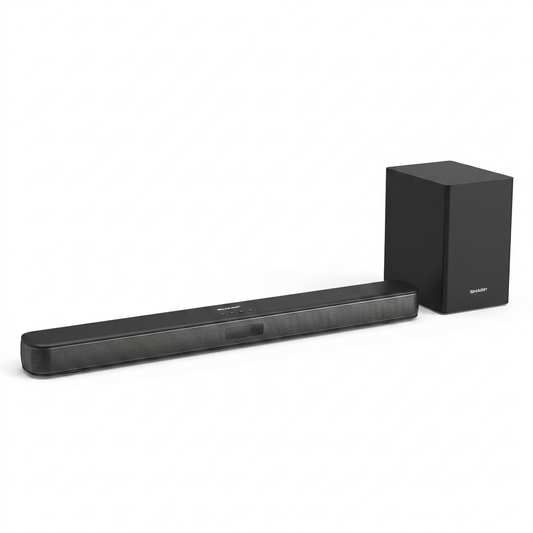 High-resolution ecommerce hero shot of the SHARP HT-SBW192 soundbar and subwoofer.