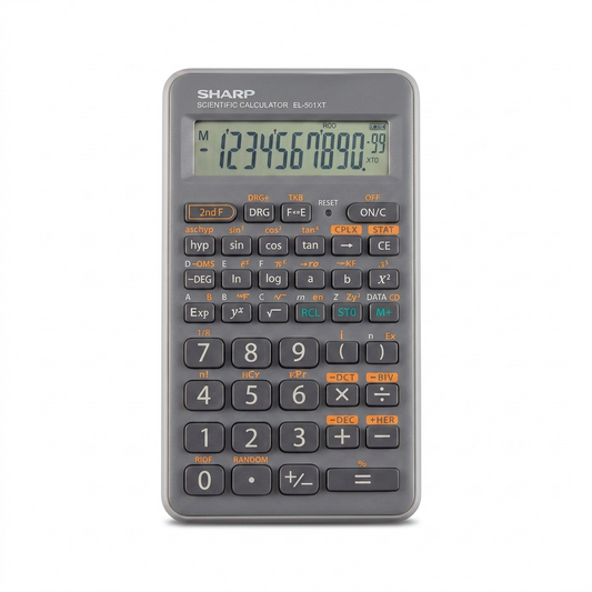 Pure, centered, high-resolution hero shot of the SHARP EL501XTGY Scientific Calculator against a clean white background.