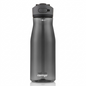 A flawless hero shot of the Contigo 40 oz Ashland 2.0 Licorice water bottle on a pure white background. The smoky grey bottle retains all original markings and the distinct grey lid.