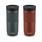 A pure high-resolution hero shot on white background, featuring the two identical Contigo Byron 2.0 16oz bottles next to each other, one dark slate and one marsala rust.