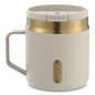 Contigo 14oz SnapSeal Travel Mug in Oatmilk finish with gold PVD band, handle, and leak-proof lid.