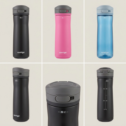 A grid matrix view of two sizes and angles of the Contigo Jackson Chill 2.0 water bottle.