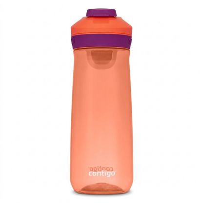 Pure, high-resolution front hero shot of the Contigo 20 oz Autoseal Casey water bottle (Coral/Grape) on white.