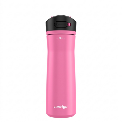 Pure hero shot of the 24 oz Contigo Ashland 2.0 water bottle in Azalea pink.