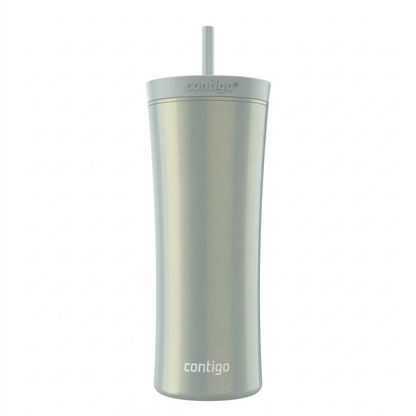 Hero shot of a silver Contigo 20 oz tumbler with straw, macaroon color.