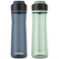 A pure high-resolution hero shot of two Contigo Ashland water bottles, one blueberry and one agave, centered on a crisp white background, as seen in image_0.png.