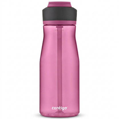Contigo 32 oz Autospout Ashland 2.0 water bottle in Azalea and grey with a pure white background.