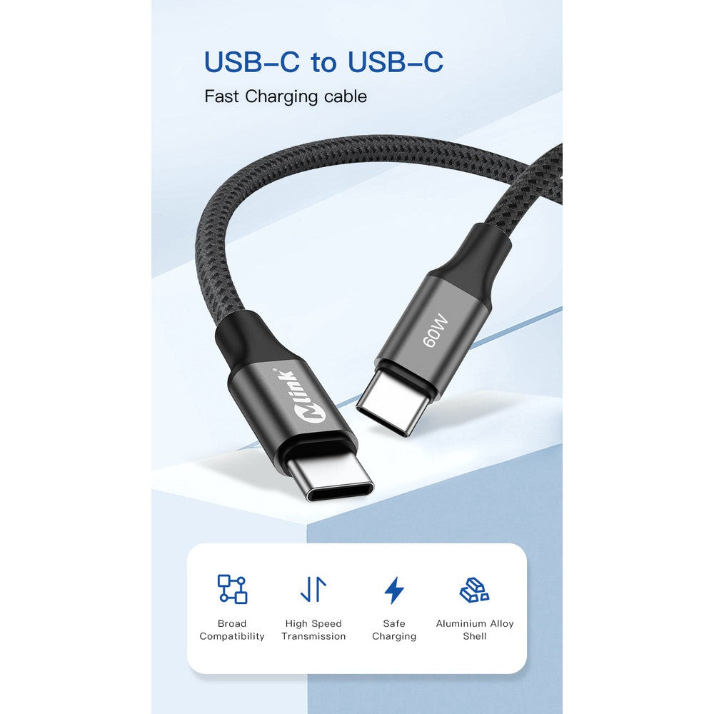 Câble tressé USB-C PD60W 20V/3A mâle à mâle à charge rapide de qualité supérieur