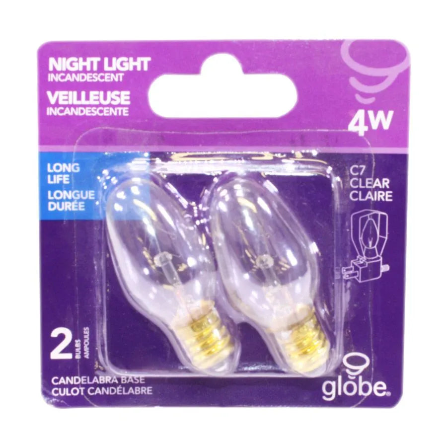 Ampoule 4 W - C7 - Transparent - E12 - Paquet de 2