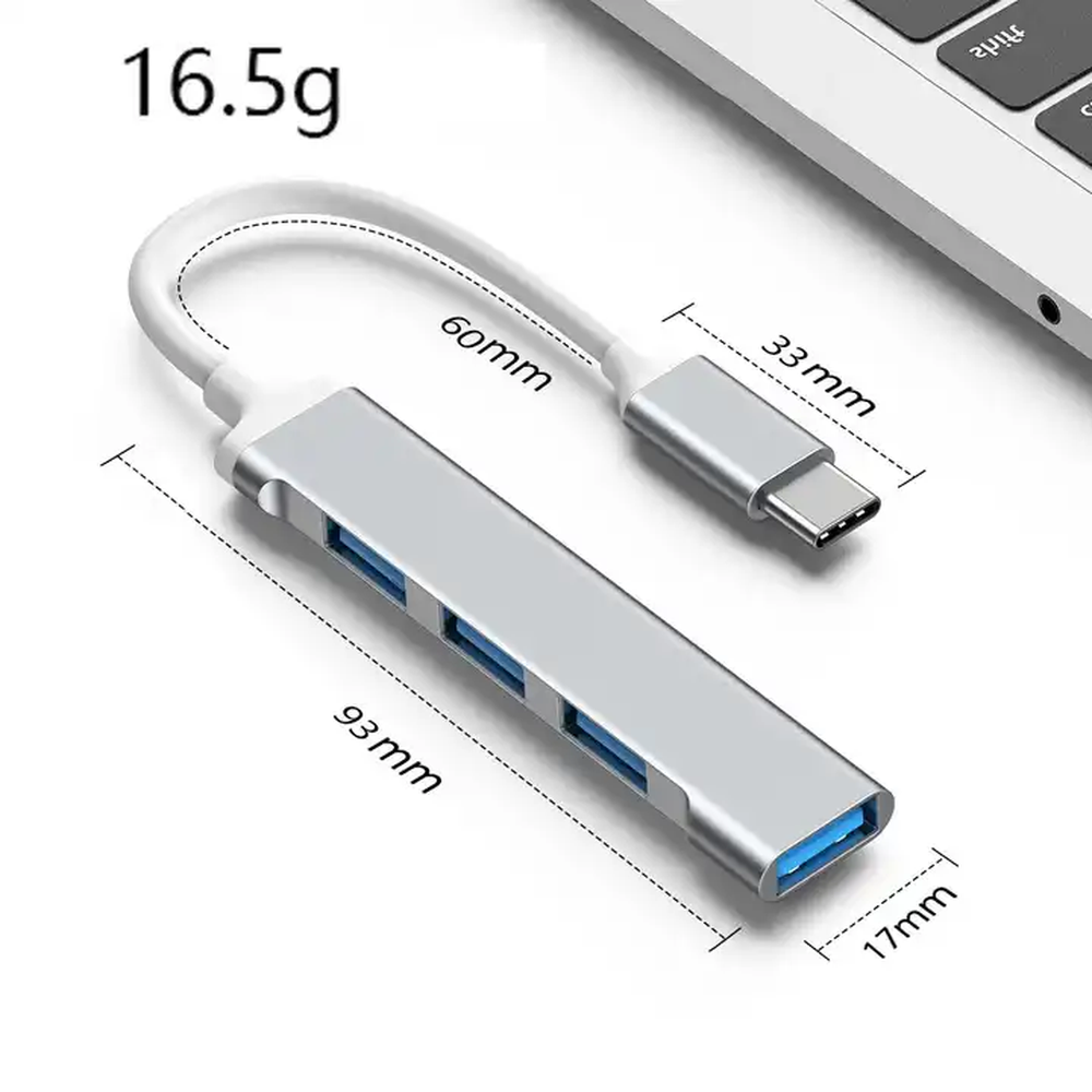 Concentrateur USB-C 3.0 4 en 1 en aluminium