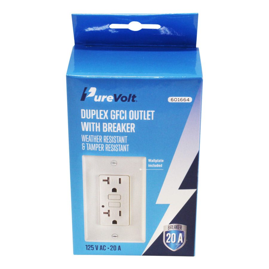 Prise DDFT inviolable avec plaque de montage - Intérieur/Extérieur - 125 V - 15/20 A - Blanc
