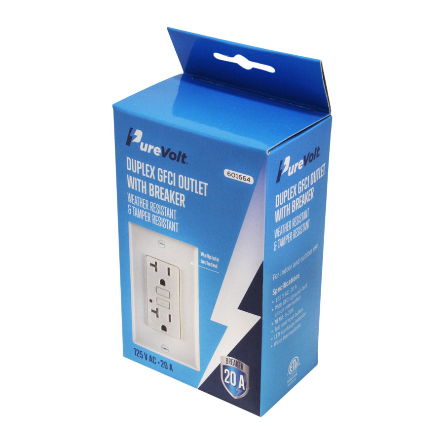 Prise DDFT inviolable avec plaque de montage - Intérieur/Extérieur - 125 V - 15/20 A - Blanc