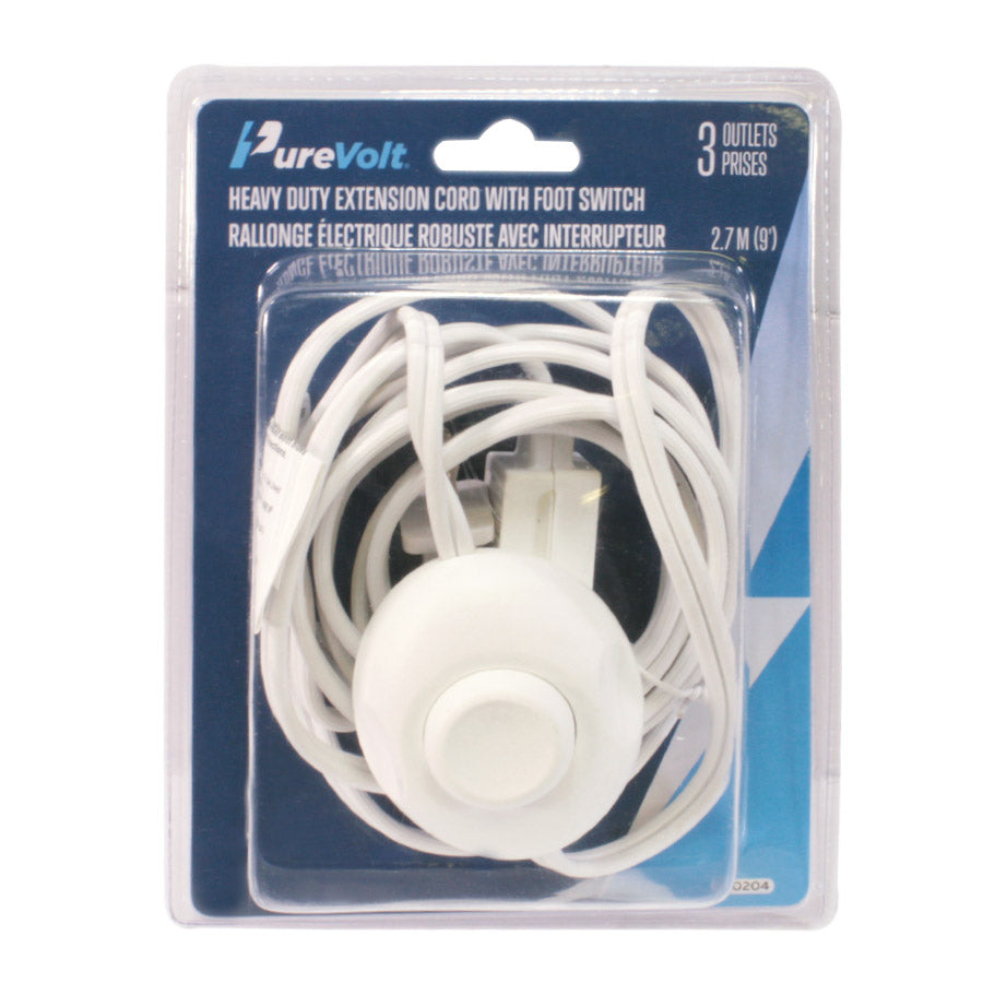 Rallonge électrique à 3 prises avec interrupteur - 2C/16 AWG - Intérieur - 125 V - 13 A - Blanc - 2.7 m