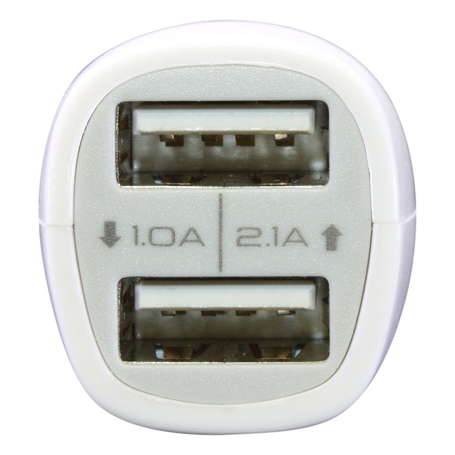 Chargeur USB 2.1 pour véhicule avec 2 ports USB 1.5 A et 2.5 A - Blanc