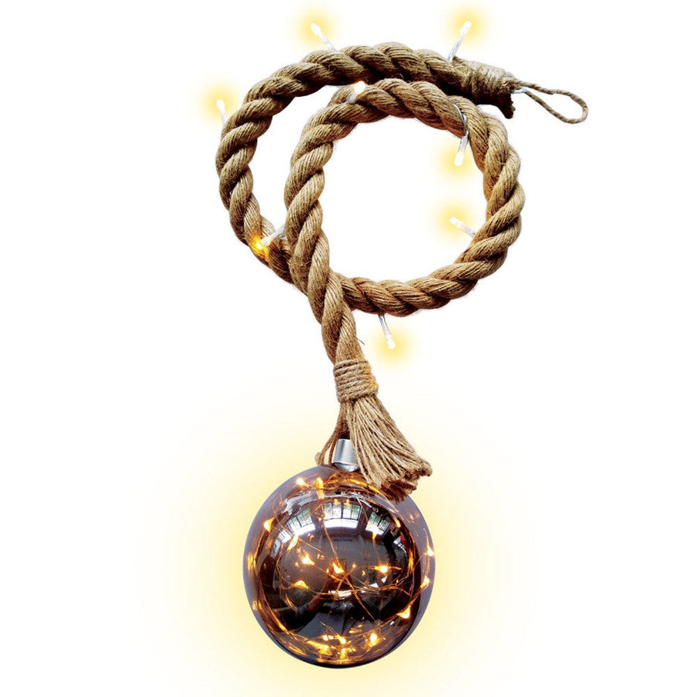 Boule en verre fumé à DEL avec corde - 0,8 m - 25 DEL