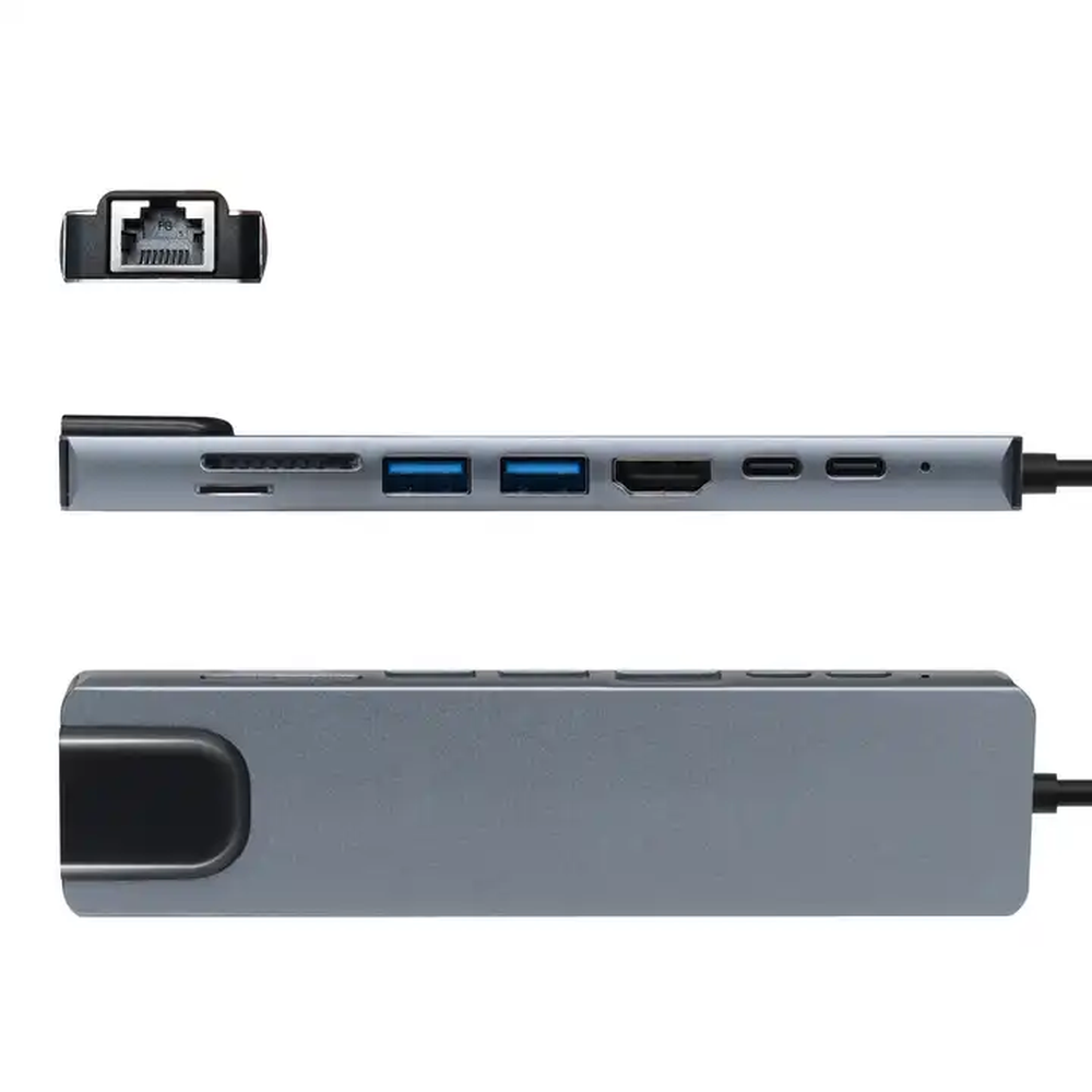 Concentrateur USB-C 3.0 8 en 1 en aluminium