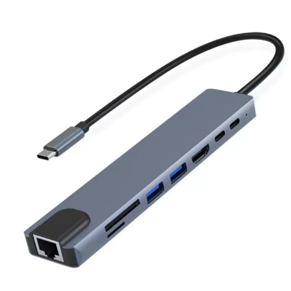 Concentrateur USB-C 3.0 8 en 1 en aluminium