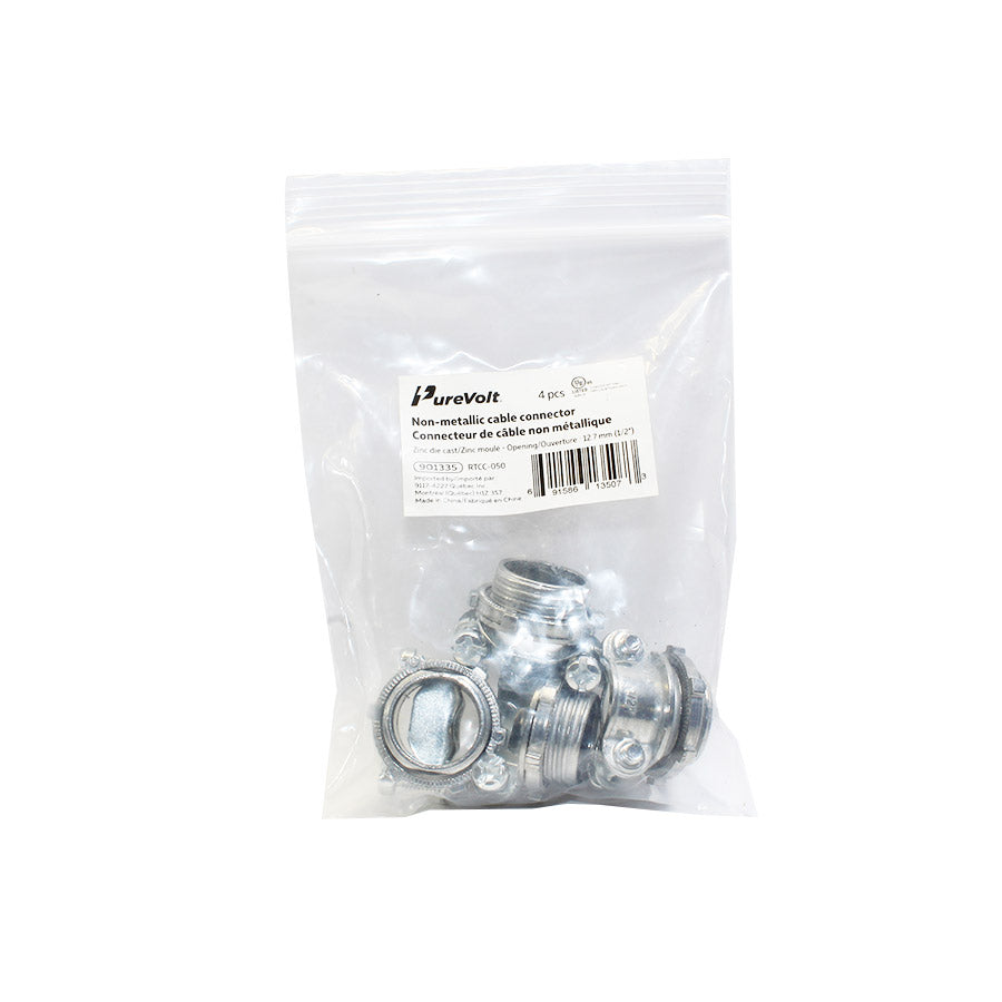 Connecteur de câble pour boîte électrique - 1/2″ (12.7 mm) - Paquet de 4