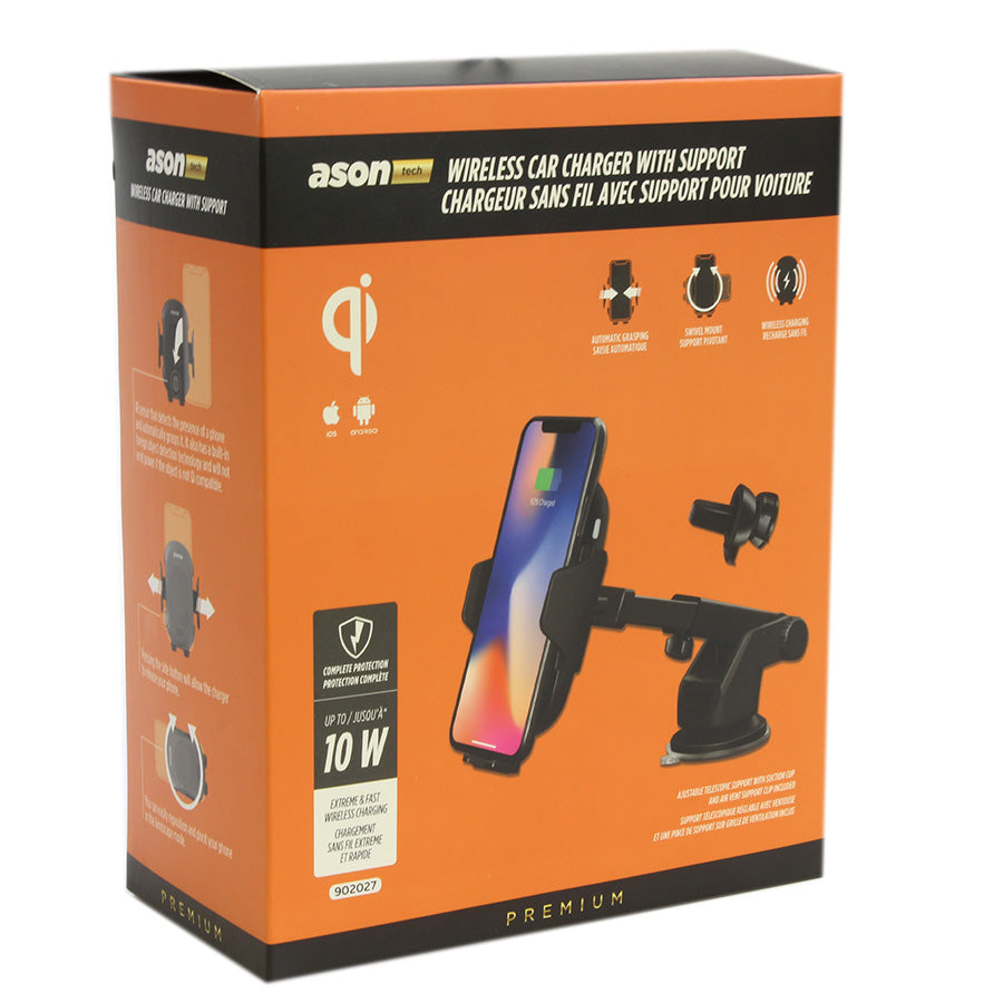 Support de téléphone avec chargeur QI et capteur intelligent pour grille d′aération ou tableau de bord de voiture - 10 W