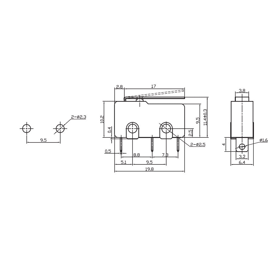 Micro Interrupteur à levier momentané - S.P.D.T - 3 pins - N.F/N.O - 125 V - 5 A