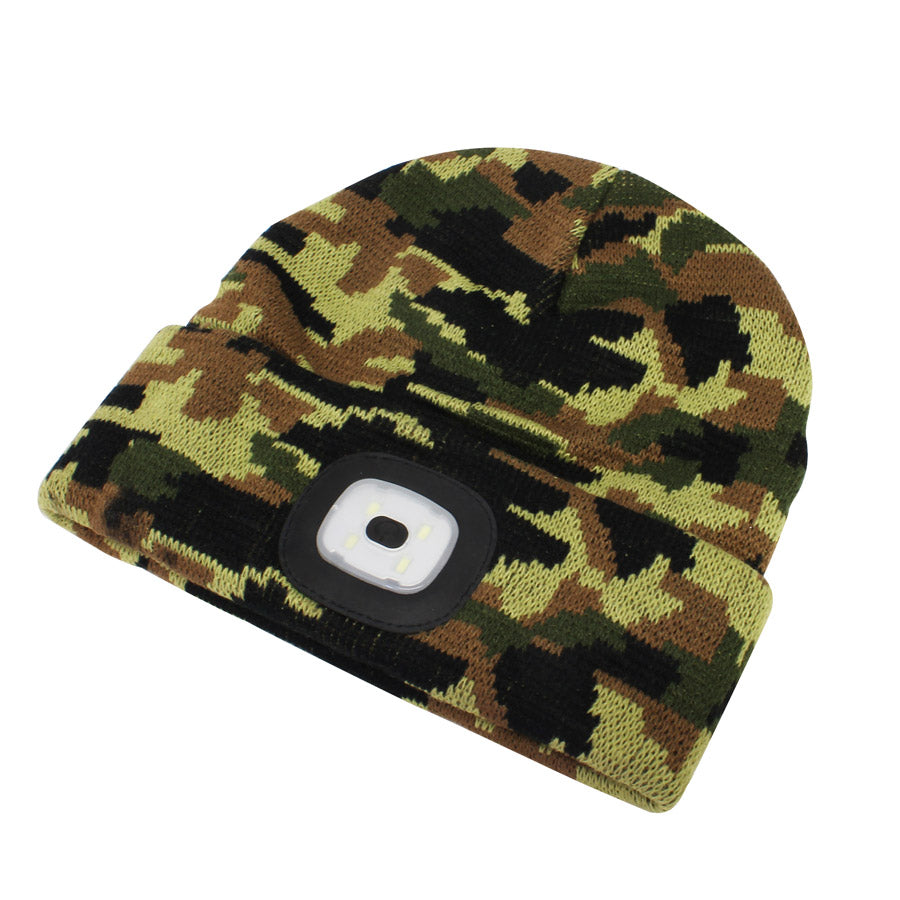 Tuque avec lampe frontale DEL - Camouflage vert
