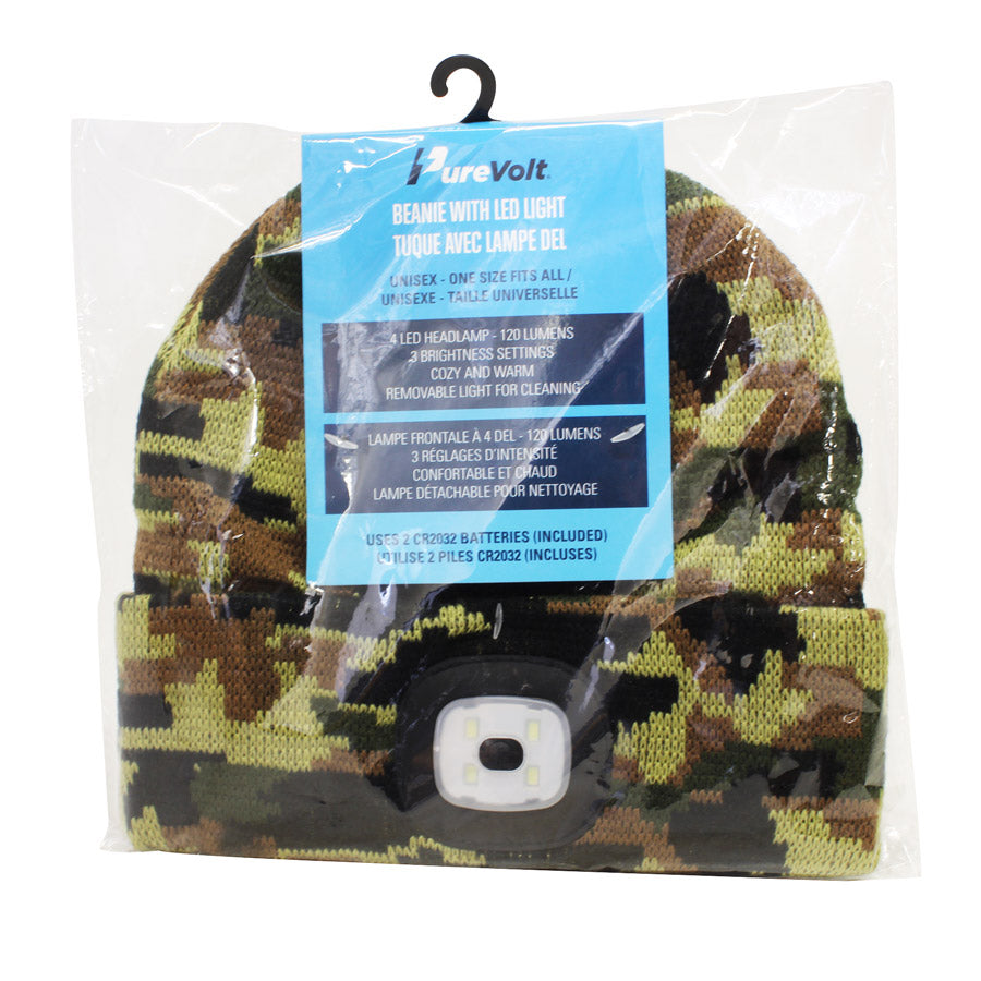 Tuque avec lampe frontale DEL - Camouflage vert