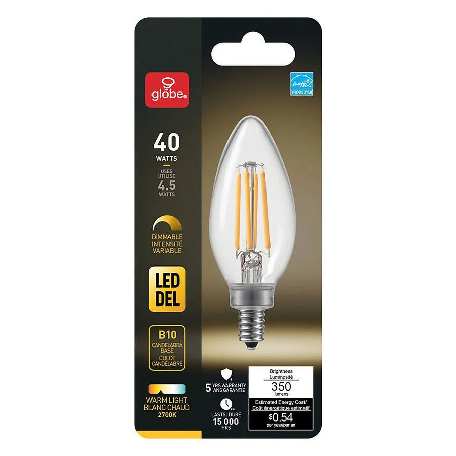 Ampoule DEL graduelle B10 style filament - 120 V - 4.5 W - E12 - 2700K