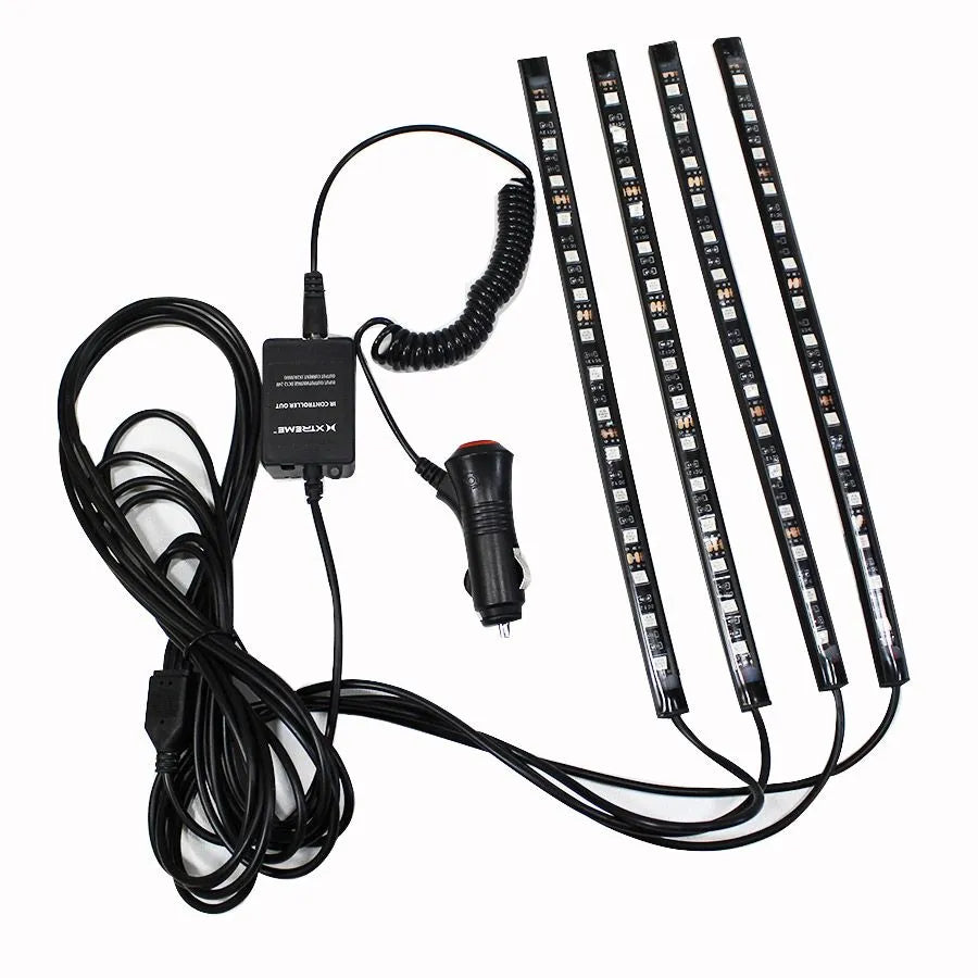 Set of 4 Smart LED Strip Lights for Car that Sync to Music - Bluetooth - 12V - RGB