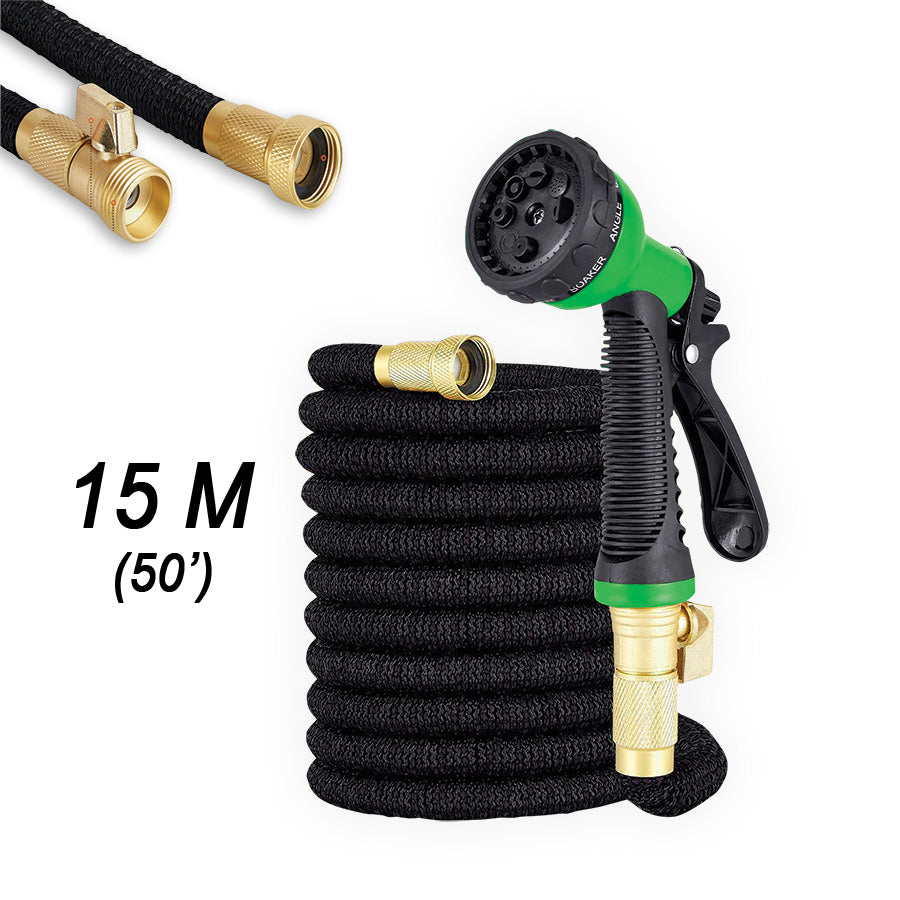 Boyau d′arrosage extensible avec pistolet d′arrosage à 8 jets - 15 m