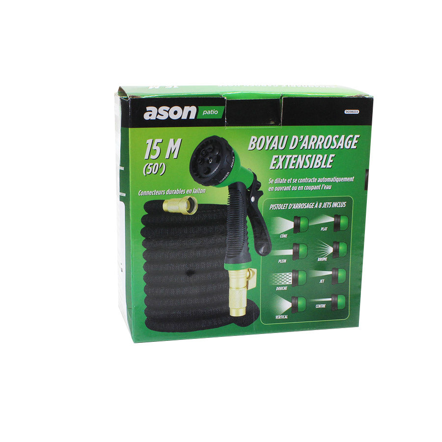 Boyau d′arrosage extensible avec pistolet d′arrosage à 8 jets - 15 m