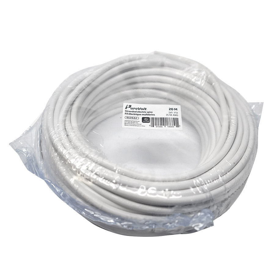 Câble de fils mutlibrins - 2C/18 AWG - SVT - FT2 - Blanc - 20 m