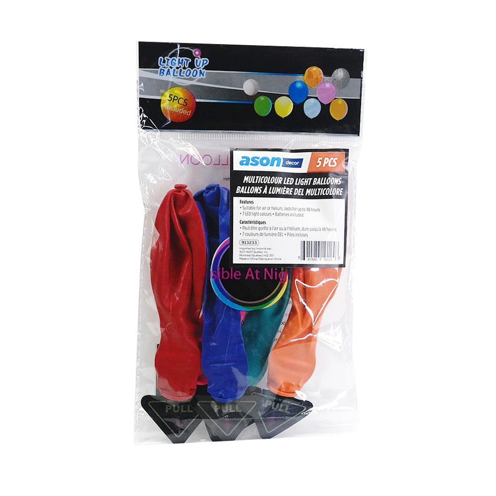 Ballons illuminés DEL multicolore - Paquet de 5