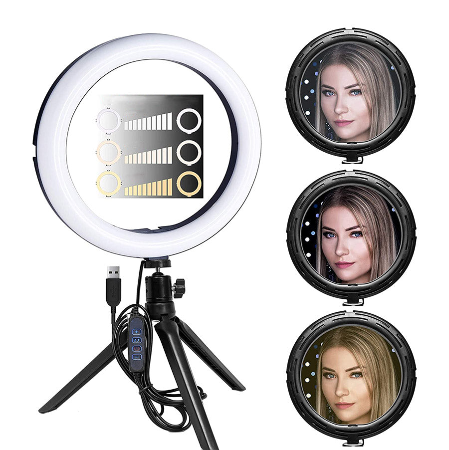 Ensemble pour Vlog de bureau avec anneau lumineux DEL de 10″ - 3 pièces