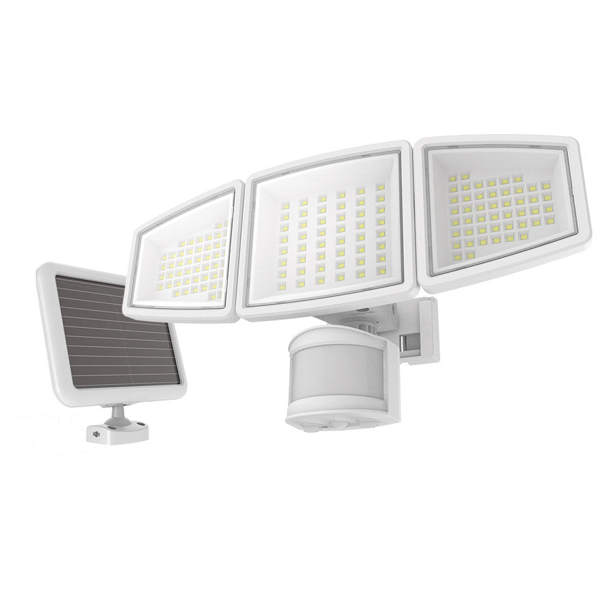 Lumière de sécurité solaire à détecteur de mouvement pour extérieur - Tête triple - 28.8 W - 5000 K - Blanc