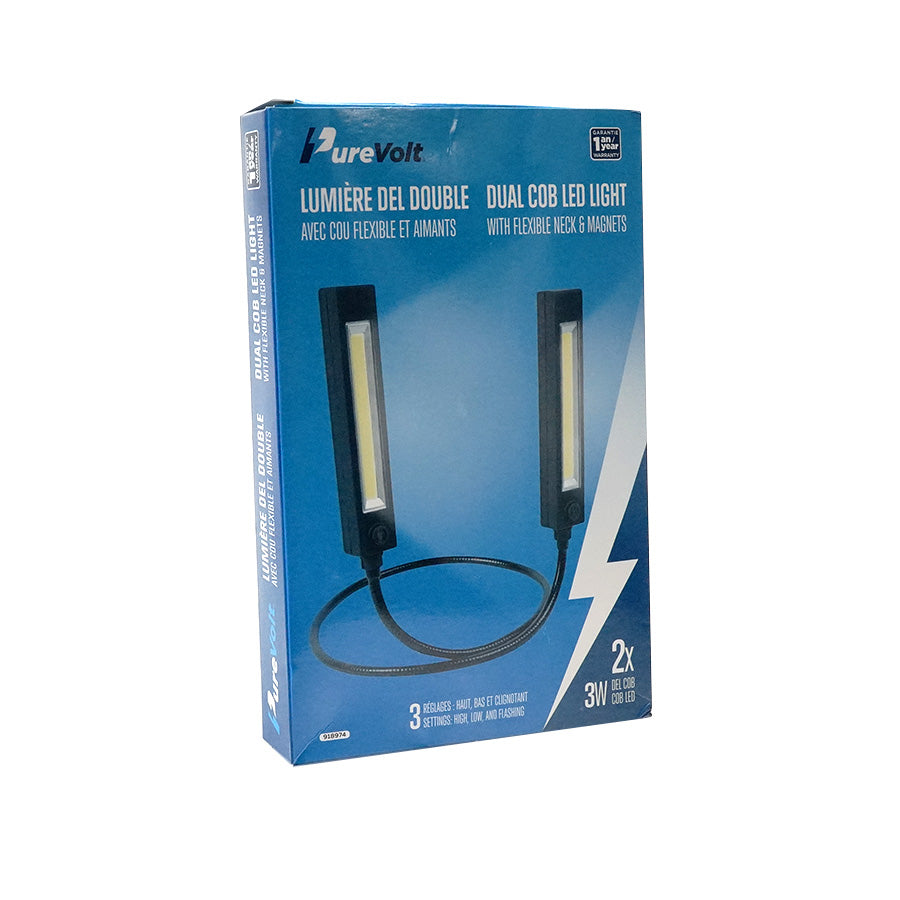 Lampe DEL COB double magnétique avec col flexible - 3 W