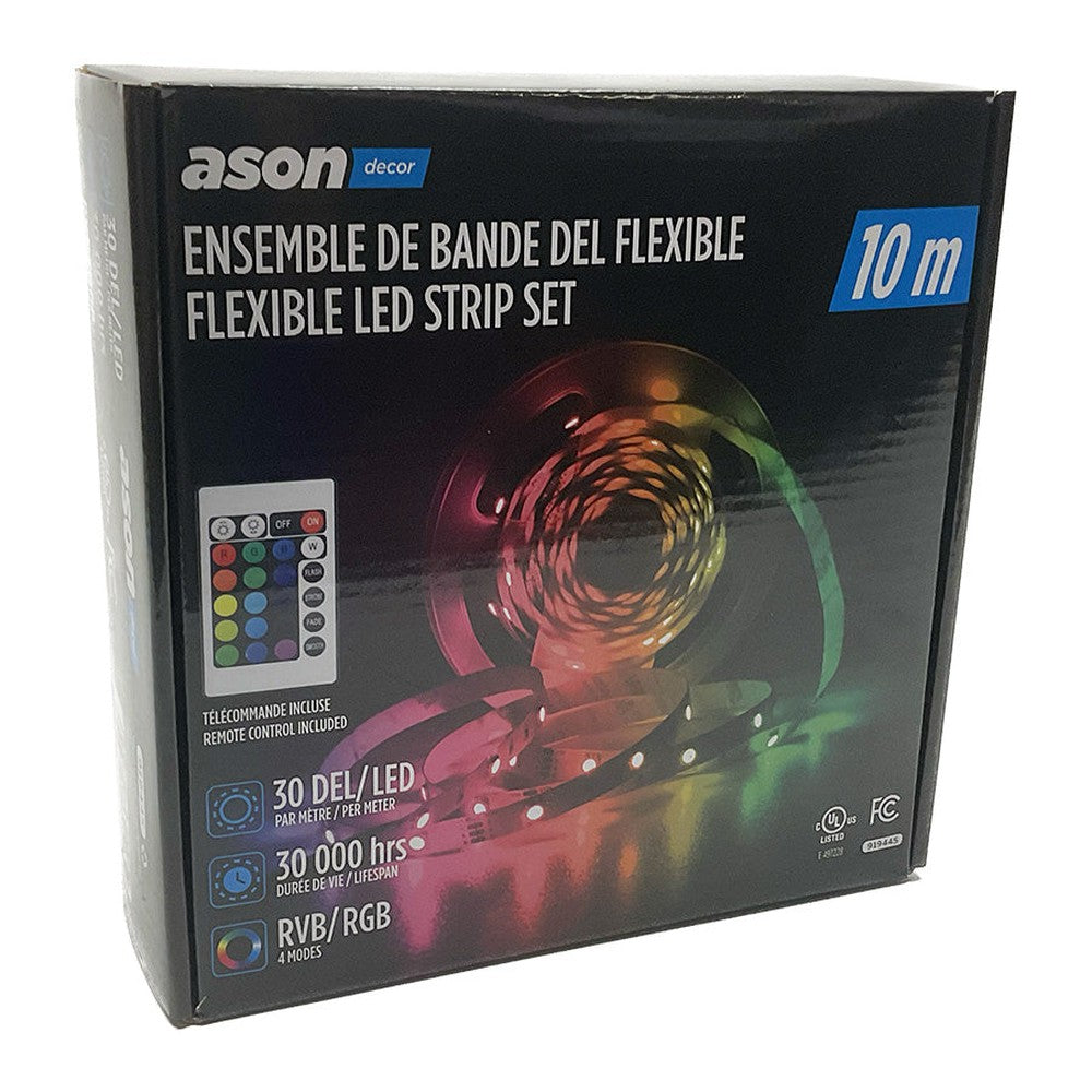 Bande DEL flexible avec télécommande - 12 V - 30 DEL/m - IP20 - RVB - 10 m