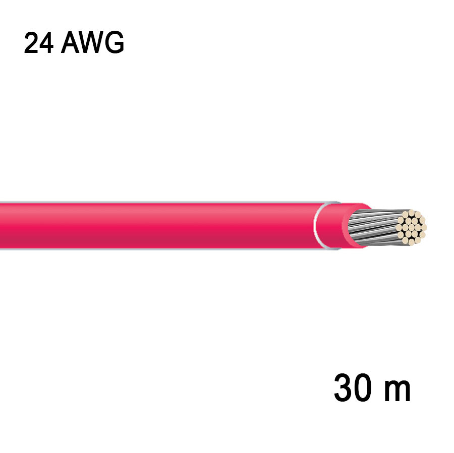 Fil en cuivre étamé multibrin - 1C/24 AWG - Rouge - 30 m
