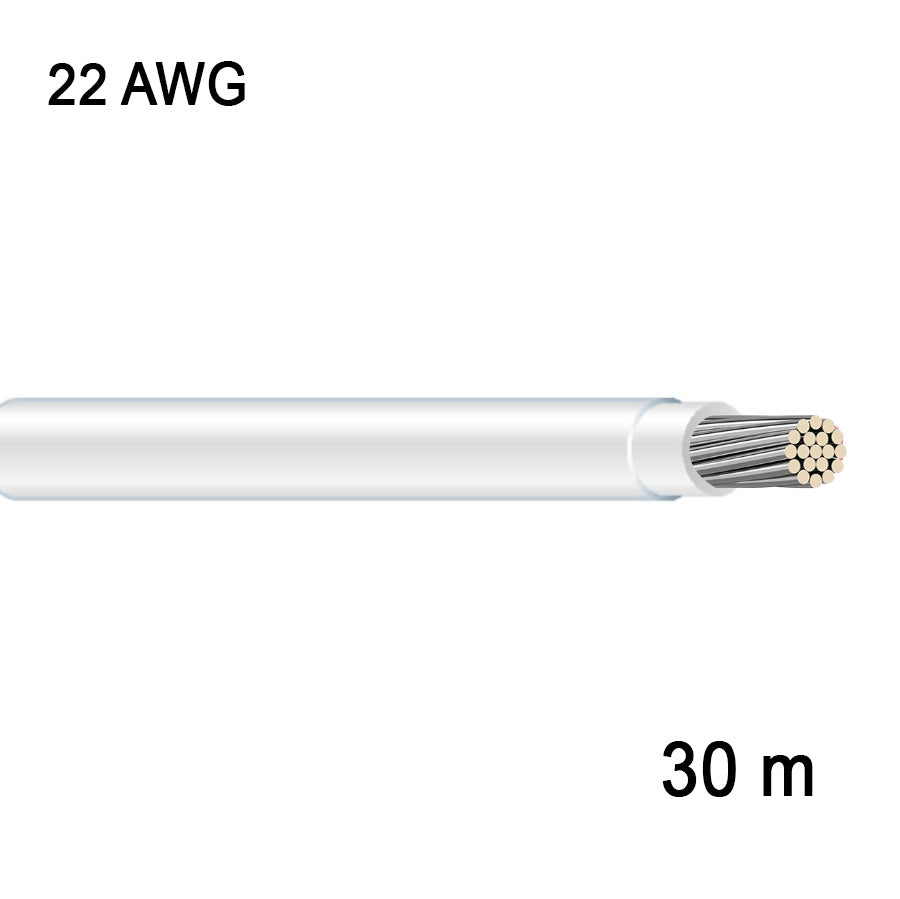 Fil en cuivre étamé multibrin - 1C/22 AWG - Blanc - 30 m