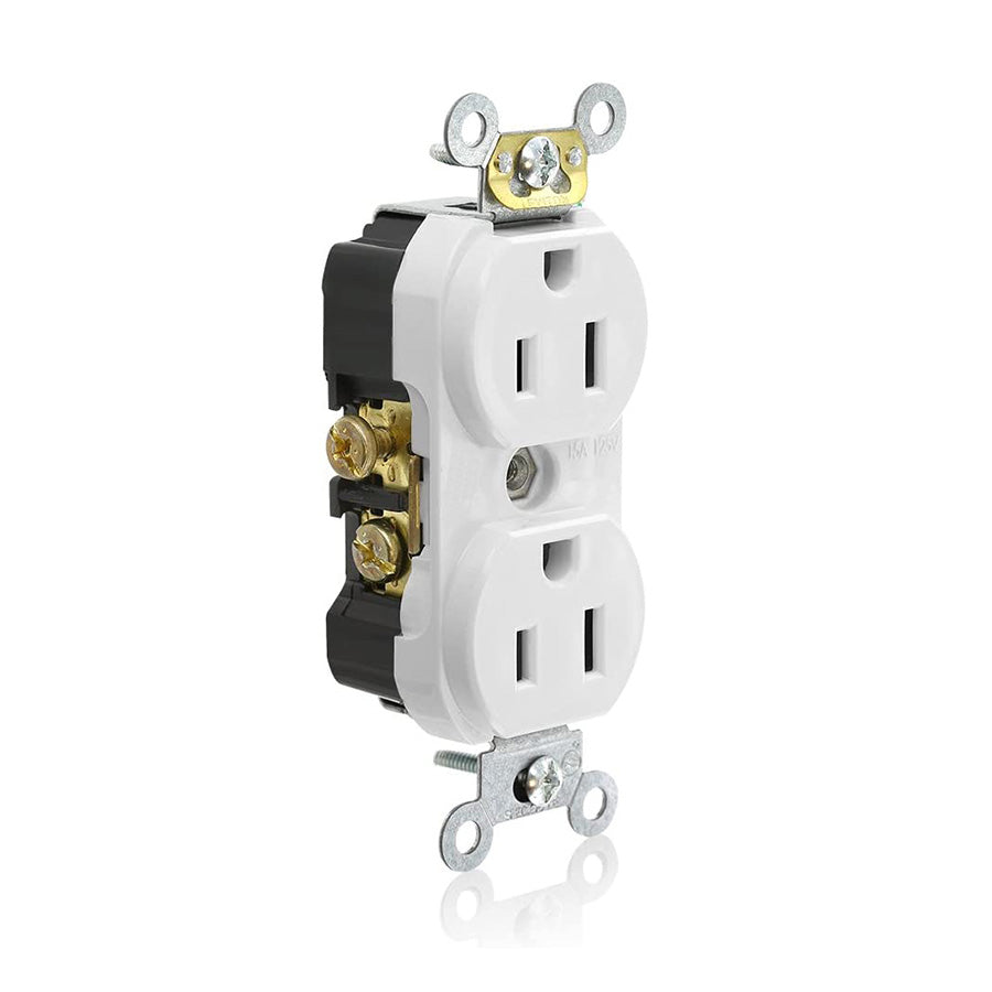 Prise murale double - 125 V - 15 A - Blanc