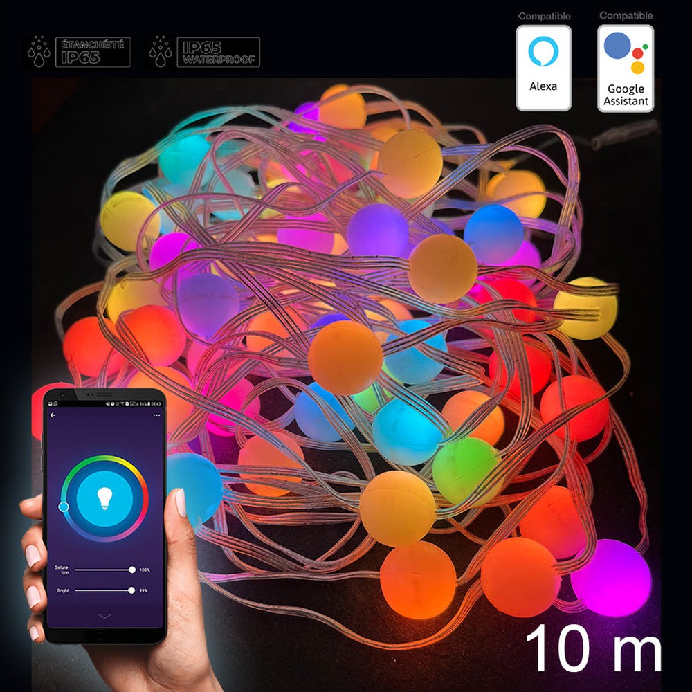 Guirlande de boules de lumière DEL intelligente - IP65 - RVB - 10 m