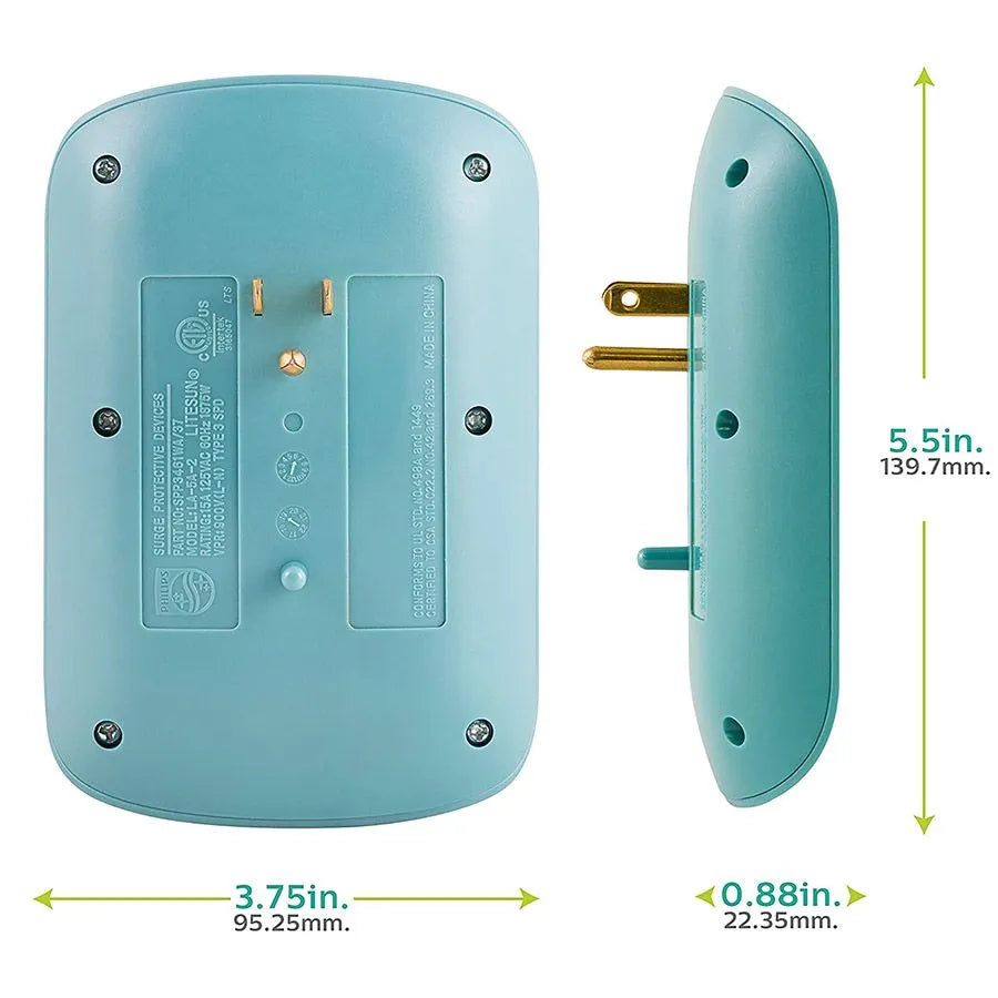 Adaptateur mural à 6 prises avec protection contre les surtensions - 900 joules - 15 A - Bleu