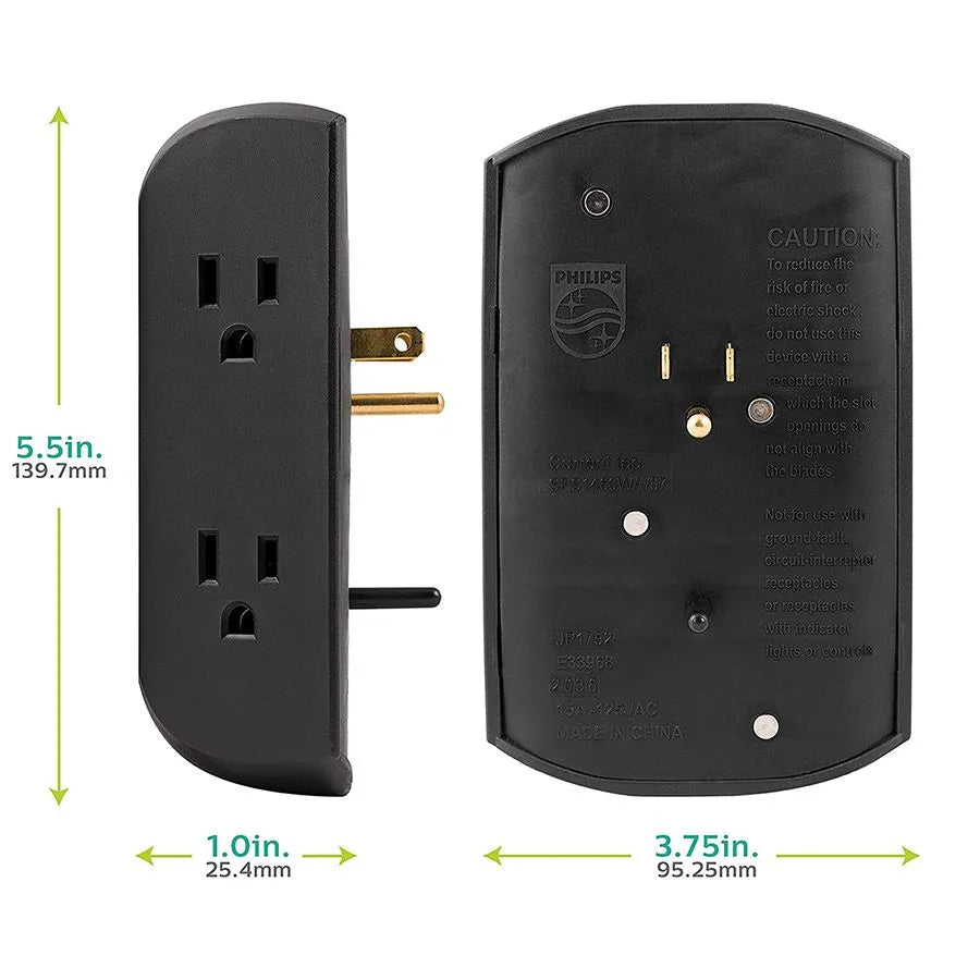 Adaptateur mural à 6 prises avec disjoncteur - 15 A - Noir